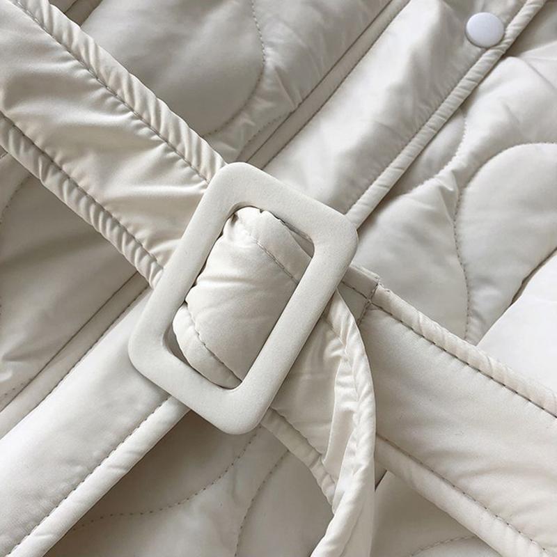 Winter Jackets for Women White Thick Warm Coat with Tie Belt Elegant Lady Cotton Casual Parkas Fashion Solid Down Jacket