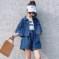 Girls' Suit Summer Clothes Children's Net Red Thin Denim Loose Korean Style Children's Clothes
