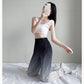 Gradient Color Ice Silk Wide-leg Pants Women's High-waisted Slim Drape Loose Straight Casual Pants Summer Printed Trousers