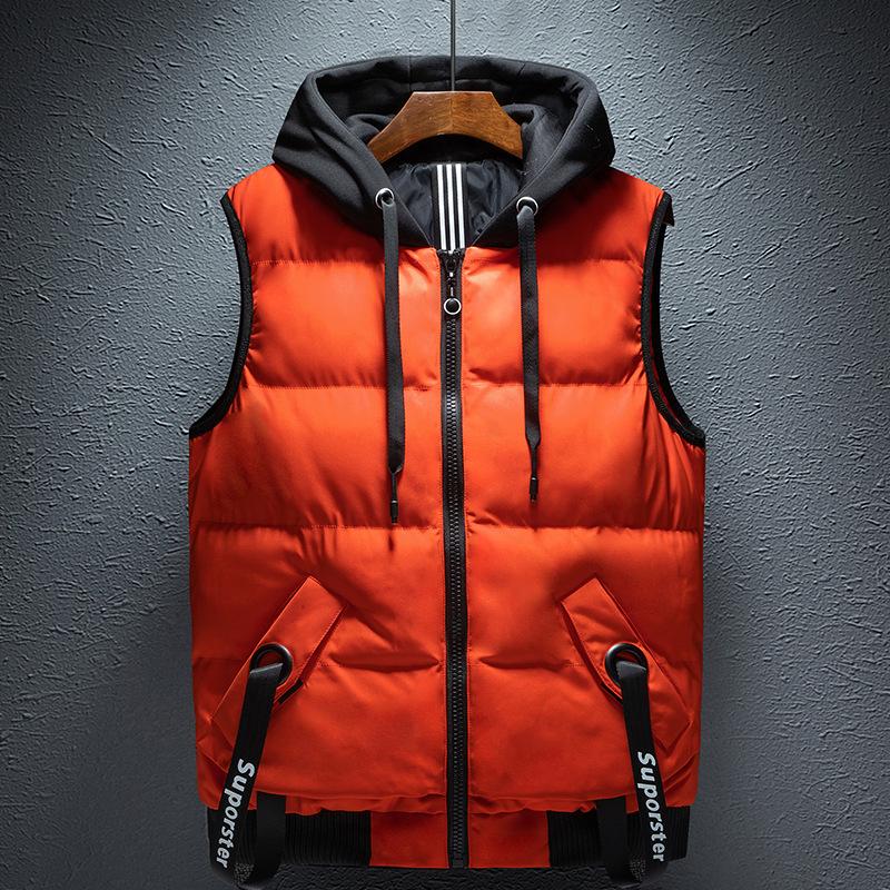 Autumn and Winter Men's Down Jacket Cotton Bottom Vest Casual Fashion Hooded Vest Cotton Jacket