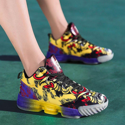 36-46 Men Sneakers Graffiti Basketball Shoes Shockproof Lightweight Breathable Leather Running Shoes