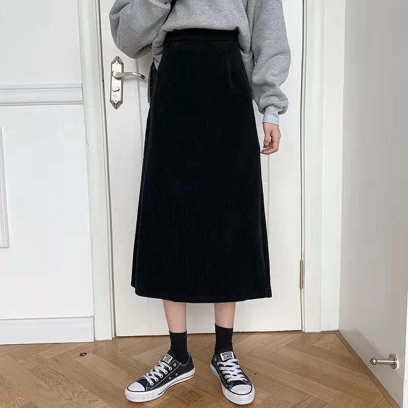 Corduroy Skirt Female Autumn and Winter Korean Version Was Thin and Wild Thick Retro High Waist Bag Hip Mid-length A-line Skirt
