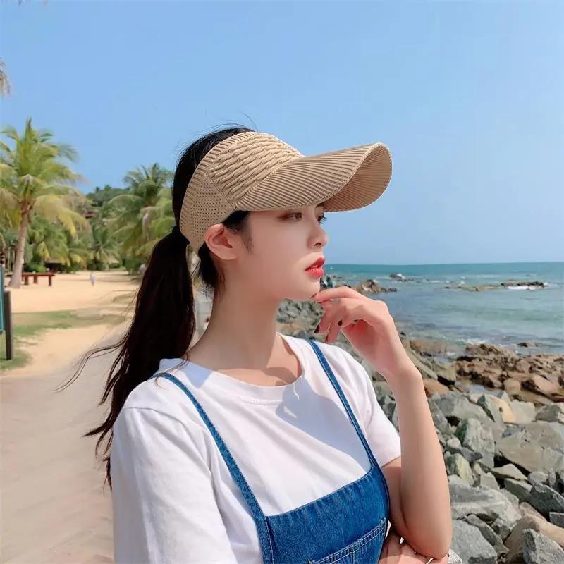 Women's Summer Sports Empty Top Hat Solid Color Pleated Visor Cap Breathable All-match Sunscreen Sun Hat Anti-ultraviolet Sunshade Hat