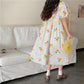 Women's Summer Long Dress Puff Sleeve Floral V-Neck A-Line Dress