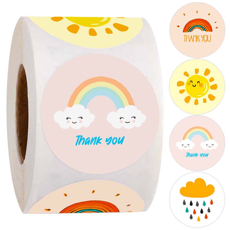 500 Sheets/roll Round Sealing Sticker Thank You Sticker Watercolor Cute Crafts Gift Decoration Sticker