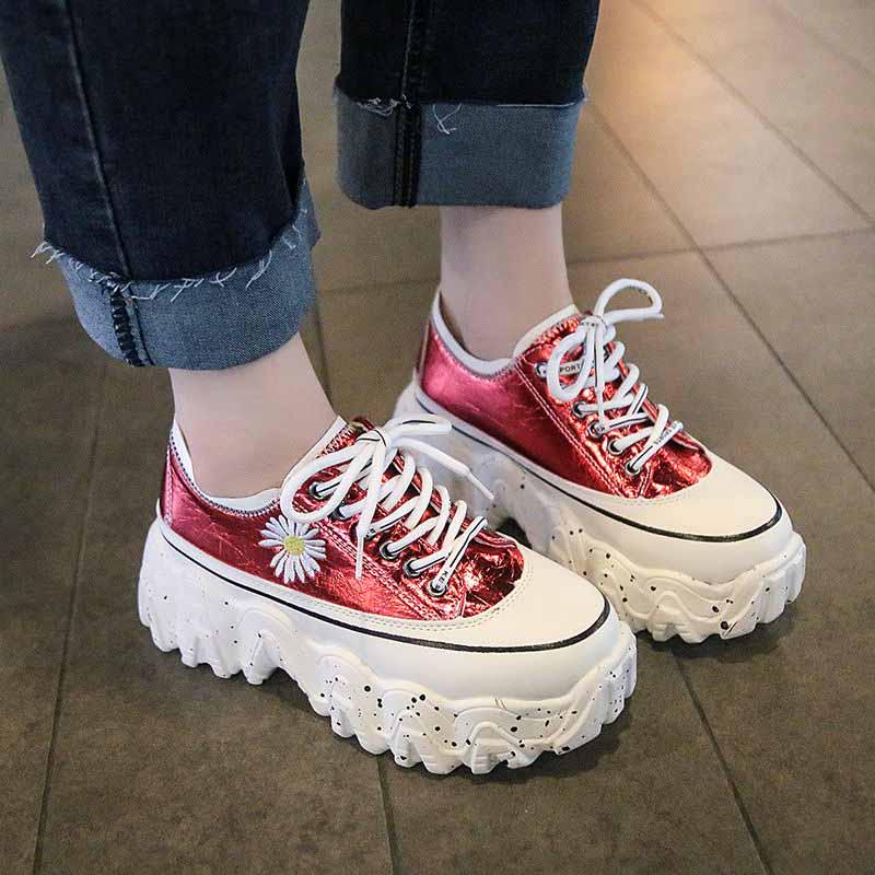 Plus Size 35-40 Summer Women Leather Sneakers Students Breathable Running Basketball Shoes Shockproof Non-slip Heighten Shoes