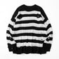 Couple Sweater Loose Lazy Trend Knit Bottoming Hole Men's Sweater Gothic Emo Punk Grunge Ripped Striped Sweater