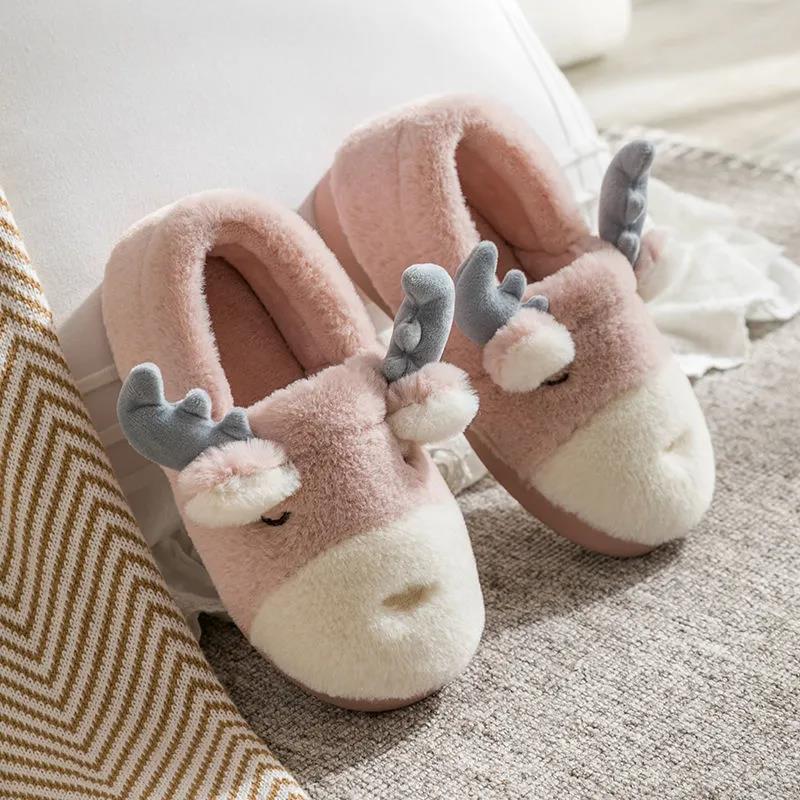 Female Winter Home Cute Cartoon Cotton Slippers Women Warm Indoor Soft Bottom Anti-skid Cotton Slippers