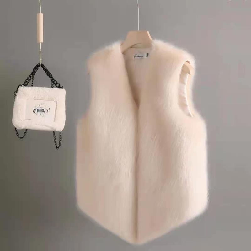 Faux Fur Waistcoat Women's Short Imitation Rex Rabbit Fur Waistcoat Slim and Thin Fur Vest Waistcoat Keeps Warm and Comfortable