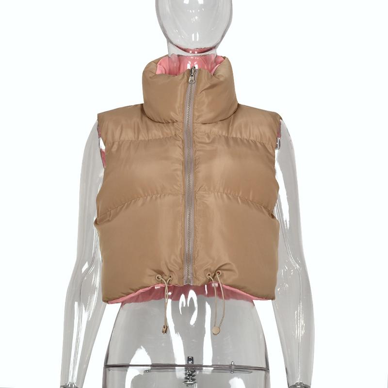 Women Vest Spring Autumn Warm Cotton Padded Waistcoat Sleeveless Zipper Basic Coat
