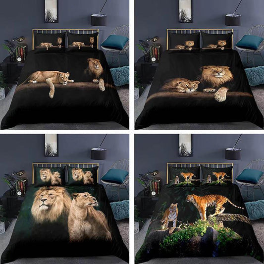 Home Textile Bed Three-piece Tiger Lion Animal Series 3D Case Bedding Digital Print Double Bed
