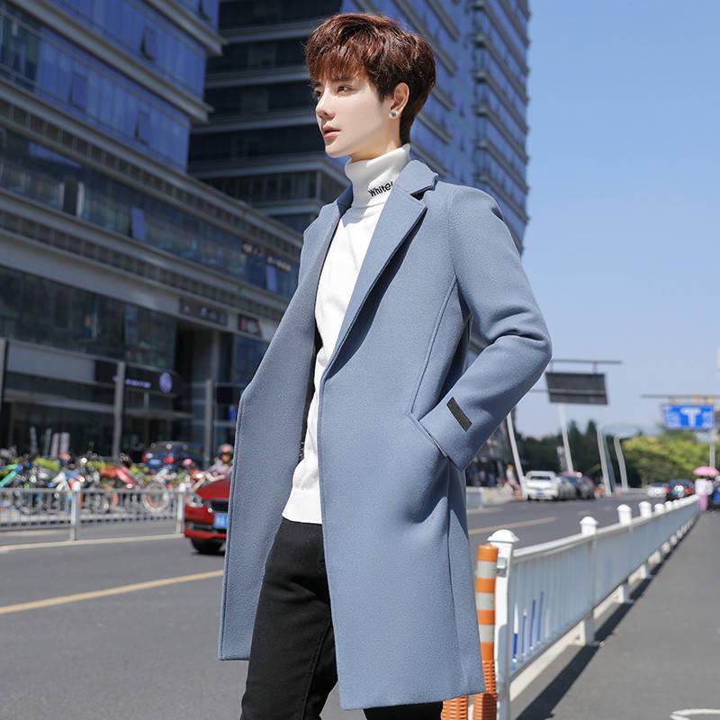 Mens Woolen Coat Casual Business Woolen Coats Mens High-end Brand Slim Long Woolen Coat Male Jacket