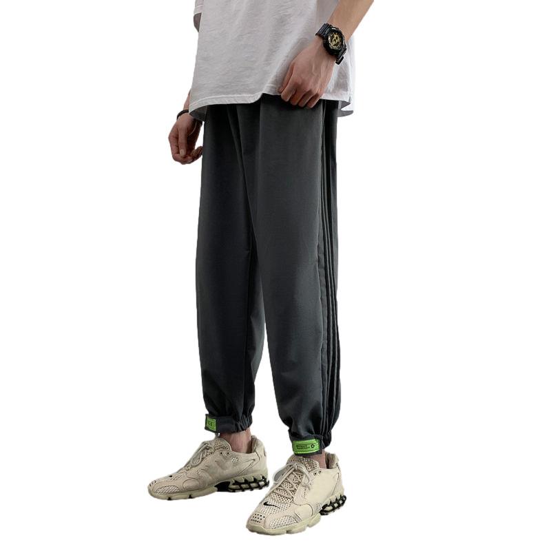 Fat Men's Oversized  Sports Pants Spring and Summer Thin Casual Wide-legged Striped Trousers