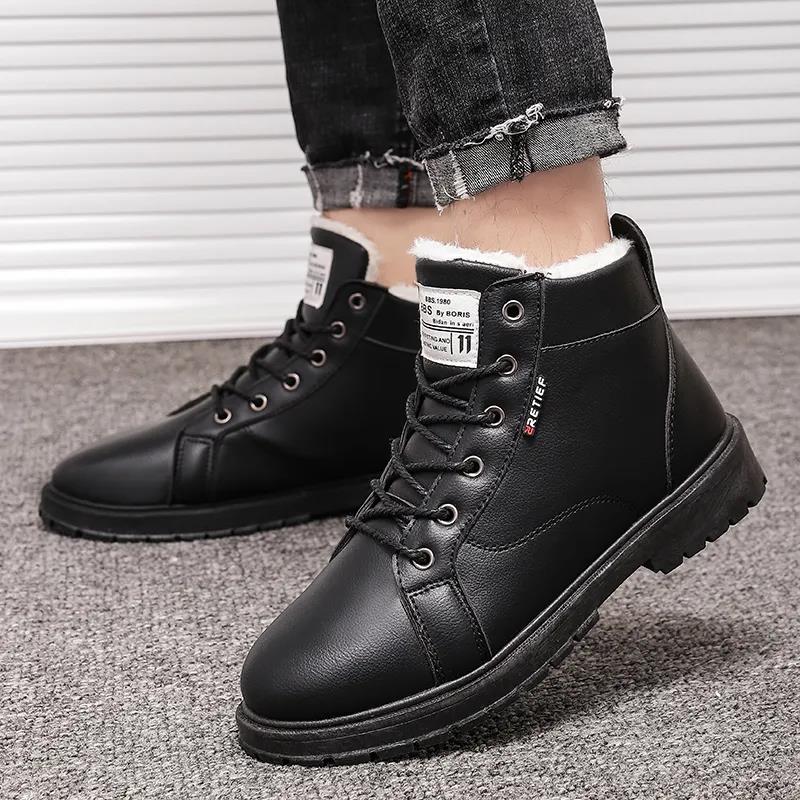 Men's Shoes Winter Fleece Warm Shoes Ski-proof Boots High-top Waterproof Cotton Short Boots
