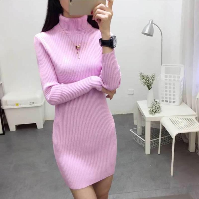 Autumn and Winter Turtleneck Sweater Women Pullover Mid-length Slim-fitting Thick Tight Knit Bottoming Shirt