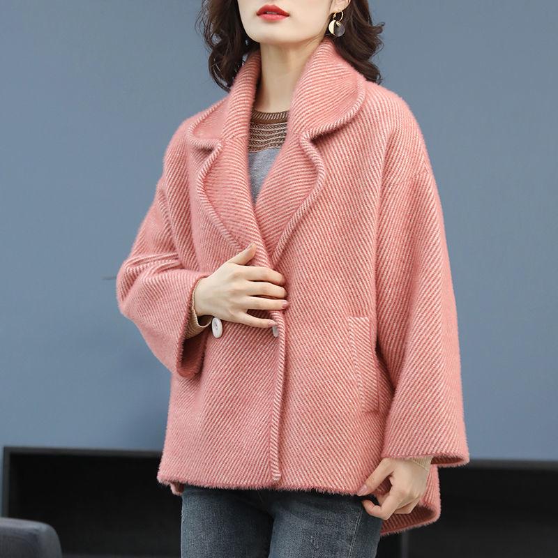 Autumn and Winter Fashion Knitted Cardigan Long Sleeve Lapel Thick Sweater Korean Plaid Jacket