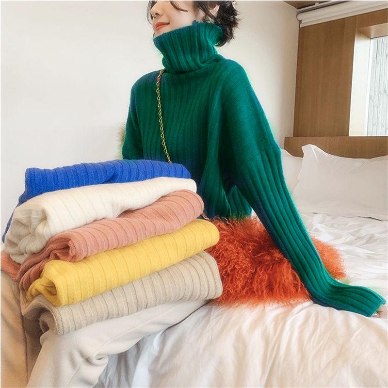 Pofulove Lady Pullover Winter New Net Red Western Bottoming Sweater Fairy Loose Turtleneck Sweater