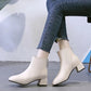 Women's Thick Heel Short Boots Autumn and Winter Trend All-match High-heeled Boots Short Tube High-top Shoes Square Toe Plus Fleece Boots