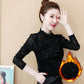 Pofulove Plus Women's Long Sleeve Mesh In Winter Fashion Velvet Half Turtleneck Bottoming Shirt
