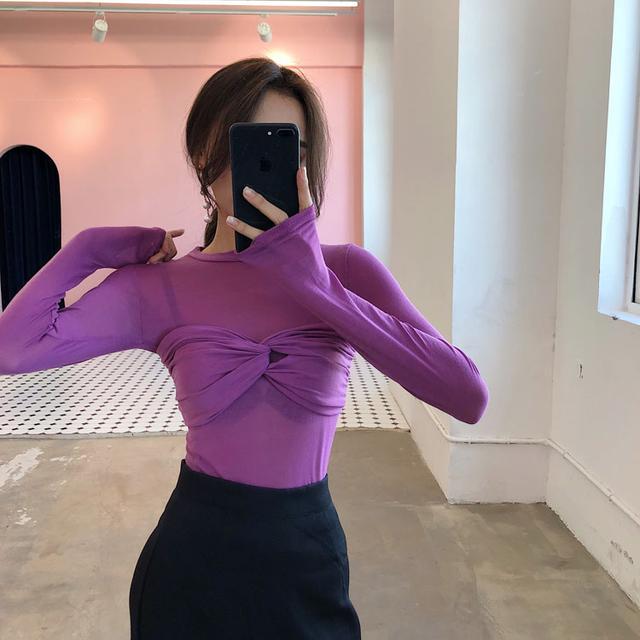 Pofulove Sexy Personality Bottoming Shirt Women Long Sleeves Spring Small Round Neck T-shirt Night