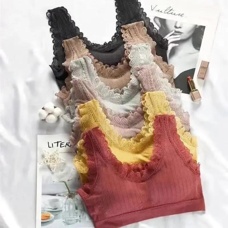 Lace Beauty Back Tube Top Sling Wrap Chest Gather Sports Lift Shock Absorption Non-slip No Steel Ring Vest Underwear Bra