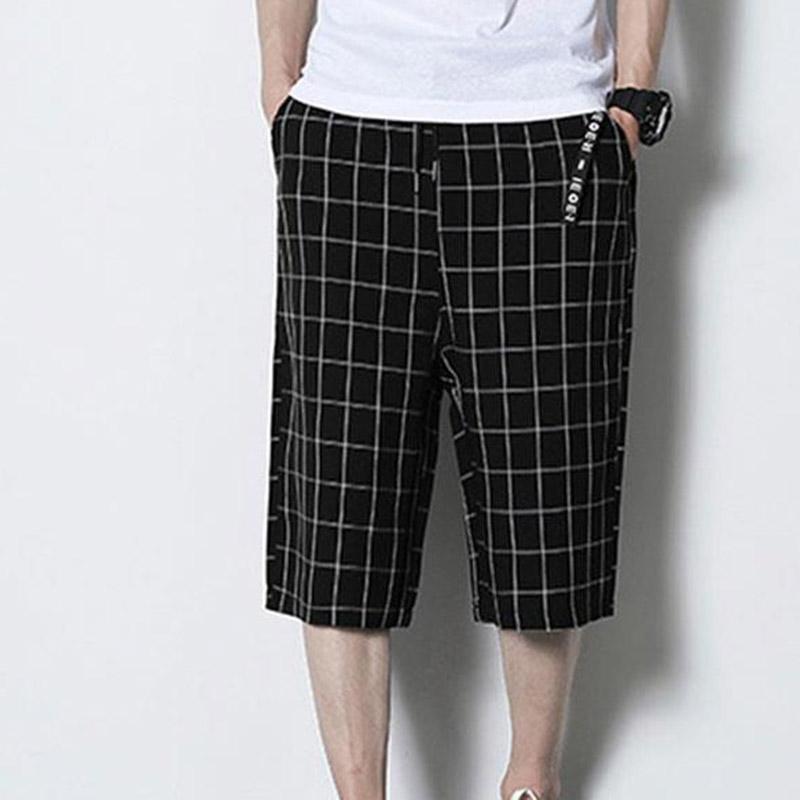 Cropped Pants Men's Summer Thin Section Plaid Shorts Korean Version of The Trend Straight Casual Pants Plus Size Fat Sports Pants