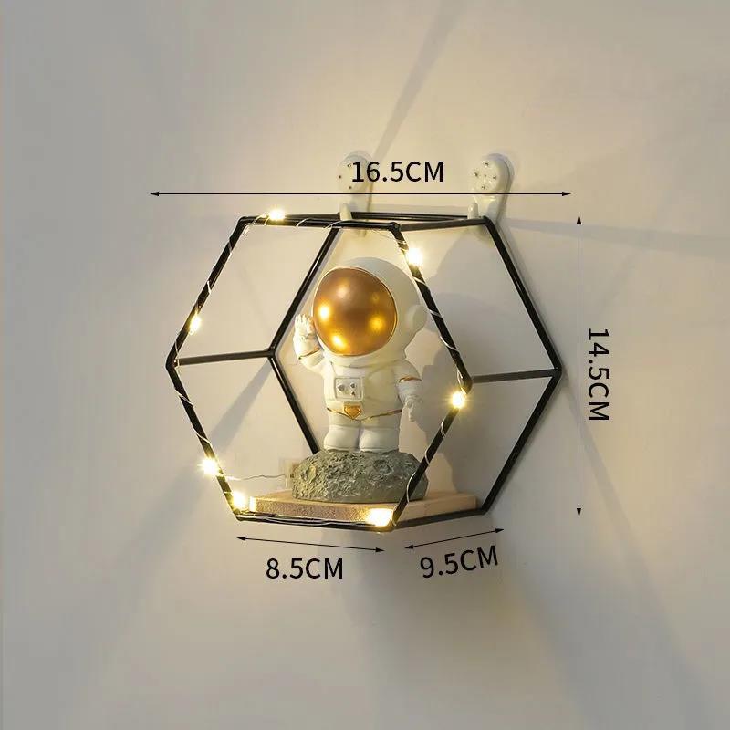 Hexagon Art Storage Shelf Living Room Metal Display Platform Wall Mounted Decorative Rack with Light Strip