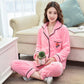 Genuine Flannel Autumn and Winter Women's Pajamas Plus Velvet Thick Coral Fleece Suit Large Size Warm Home Service