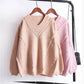 Spring and Autumn Loose Fashion Blouse Student V-neck Knitted Pullover Sweater Women