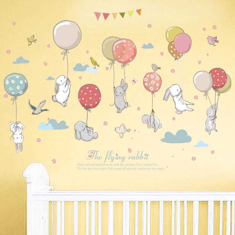 Colorful balloon rabbit combination children room wardrobe kindergarten removable wall stickers