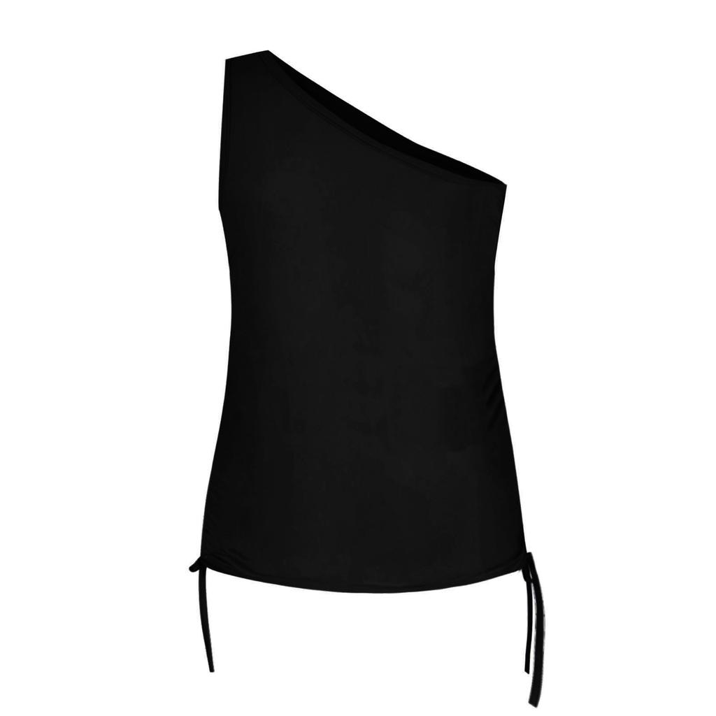 Women Sexy Skew Collar Sleeveless Bandage Solid Shirt Blouse Tank Tops