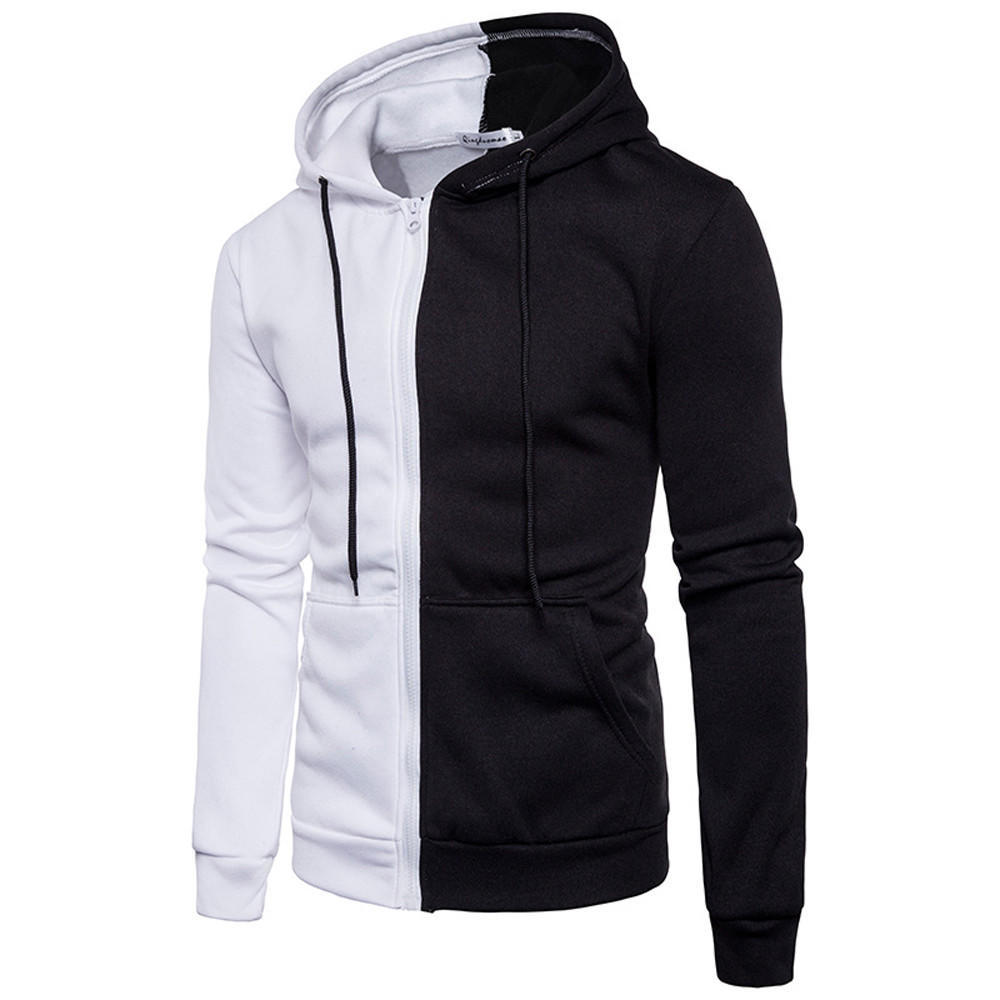 Long-sleeved Hoodie Men's Color Block Stitching Zipper Coat Jacket Sports Sweatshirt