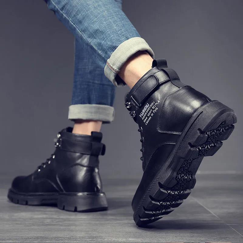 Autumn and Winter Plus Velvet Korean Version of The British Martin Boots Men's Leather Boots