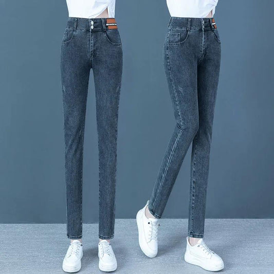 High-waist Jeans Women's Spring Elasticity Thin Feet Pants Korean Version of All-match Tight-fitting Pencil Pants
