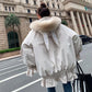 Winter Ruffled Thickened Women's Cotton-padded Jacket Mid-length Fur Collar Hooded Cute Rabbit Ears Cotton-padded Jacket Fashion Warmth Parka Coat