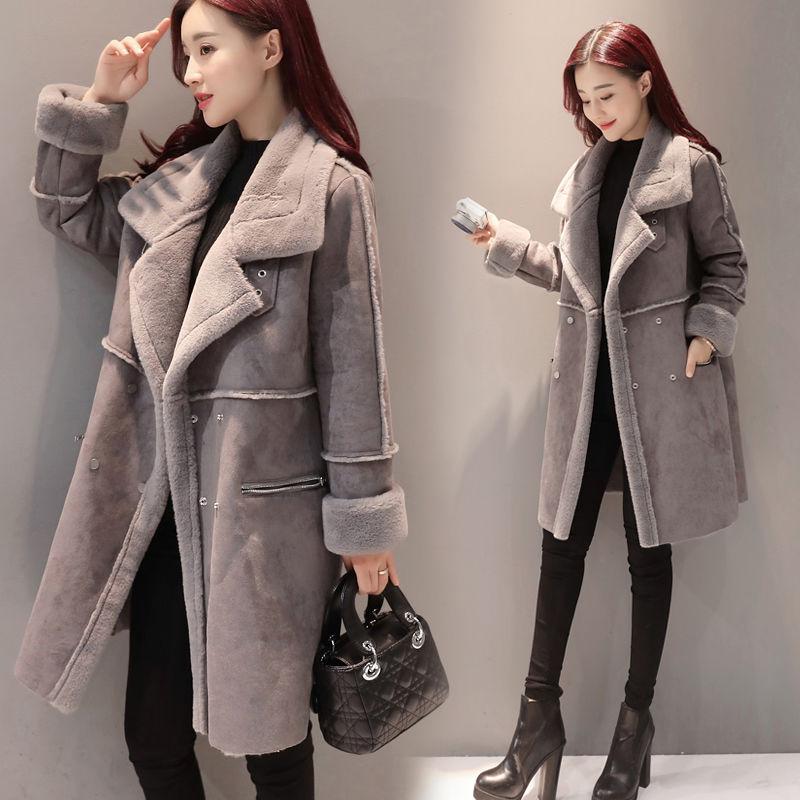 Mid-length Fur Lamb Cashmere Women's Cotton-padded Coat In Winter Fashion and Elegant Temperament Plus Velvet Thick Warm Coat
