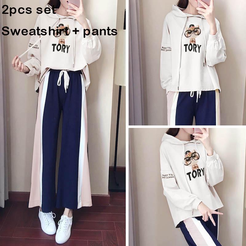 Two pcs set wild long-sleeved casual sweatshirt set large size spring and autumn women's clothing