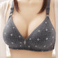 Women's Bra Sexy and Comfortable No Steel Ring Bra Middle-aged and Elderly Large Cup Printing Adjustable Breast Underwear Bra