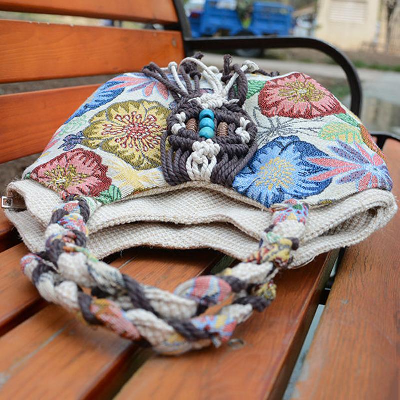 Middle Aged Women Handbag Casual Daily Shopper Ethnic Style  Anvas Cotton and Linen Woven Flower Print Pattern