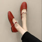 Flat Leather Shoes Women's Pearl Single Shoes Retro Round Toe Mary Jane Word Buckle Shoes Women's Flat Comfortable Round Toe Shoes