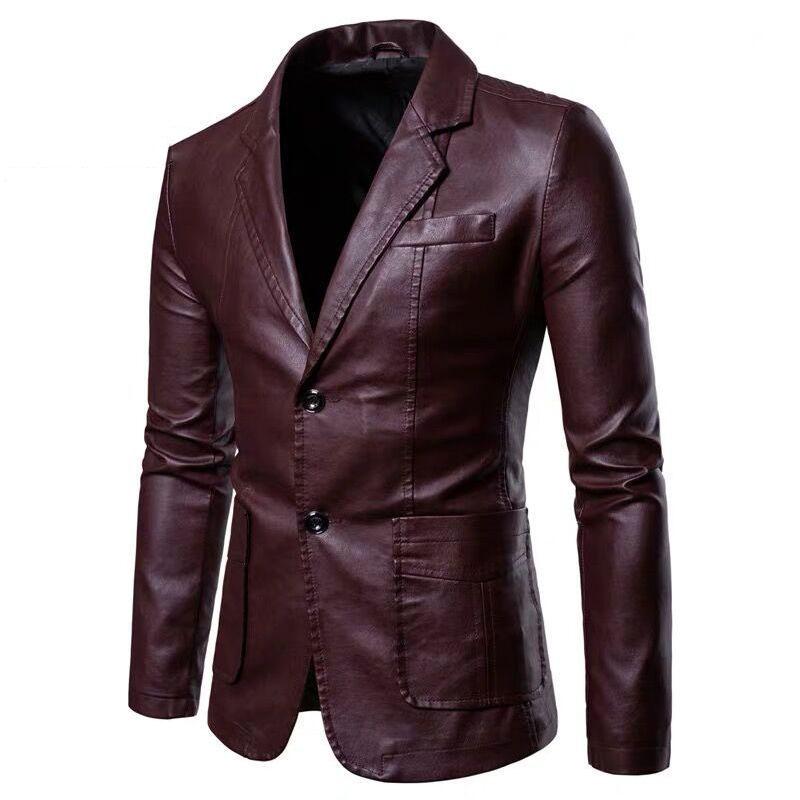 Suit Jacket Men's Casual Leather Jacket Autumn and Winter Plus Velvet Thickening Young Middle-aged Men's Jacket Autumn and Winter Plus Size