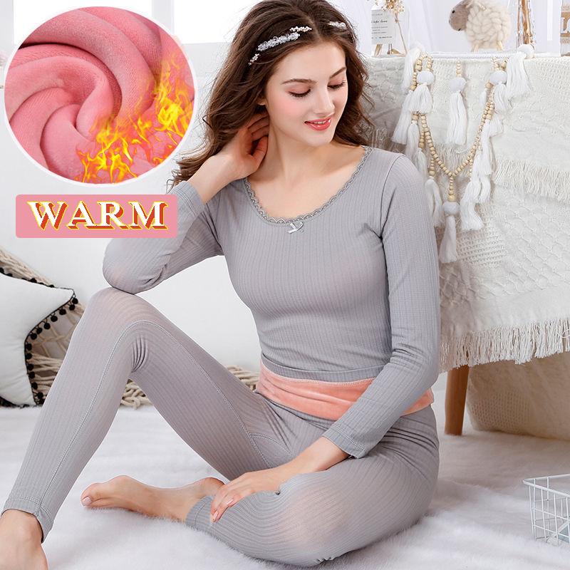 Winter Thermal Underwear Women Thickening and Velvet Tight-fitting Body Autumn Clothes Long-length Pants Suit Bottoming Cotton Sweater