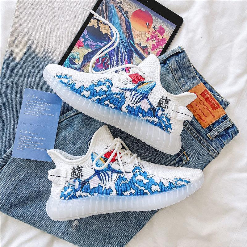 Korean Couple Breathable Running Net Shoes Summer Fly Woven Breathable Casual Sneakers Trend Canvas Coconut Shoes