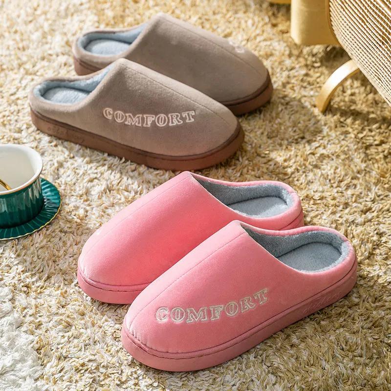 Pink Winter Slippers Women Thick Warm Cotton Shoes Home Mens Plus Size Winter Slipper