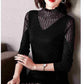 Autumn and Winter Plus Velvet Half-high Collar Lady Sweater Elegant Temperament Knitted Sweater All-match Lace Slim Casual Shirt
