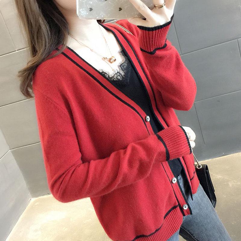 Autumn and Winter Knitted Sweater Cardigan V-neck Coat Loose Thick Young Women's Top