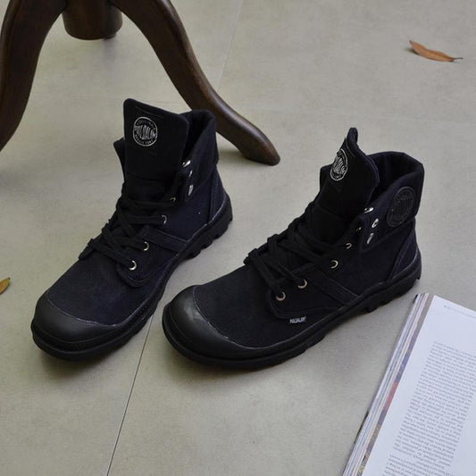 Men Canvas Palladium Solid Military Ankle Oxford Casual Tactical Boots