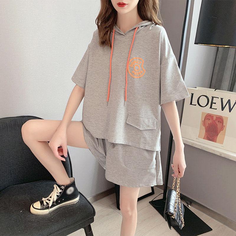 Summer Loose Casual Hooded Short-sleeved Sweater Hoodie Sports Shorts Two-piece Fashion Suit Women
