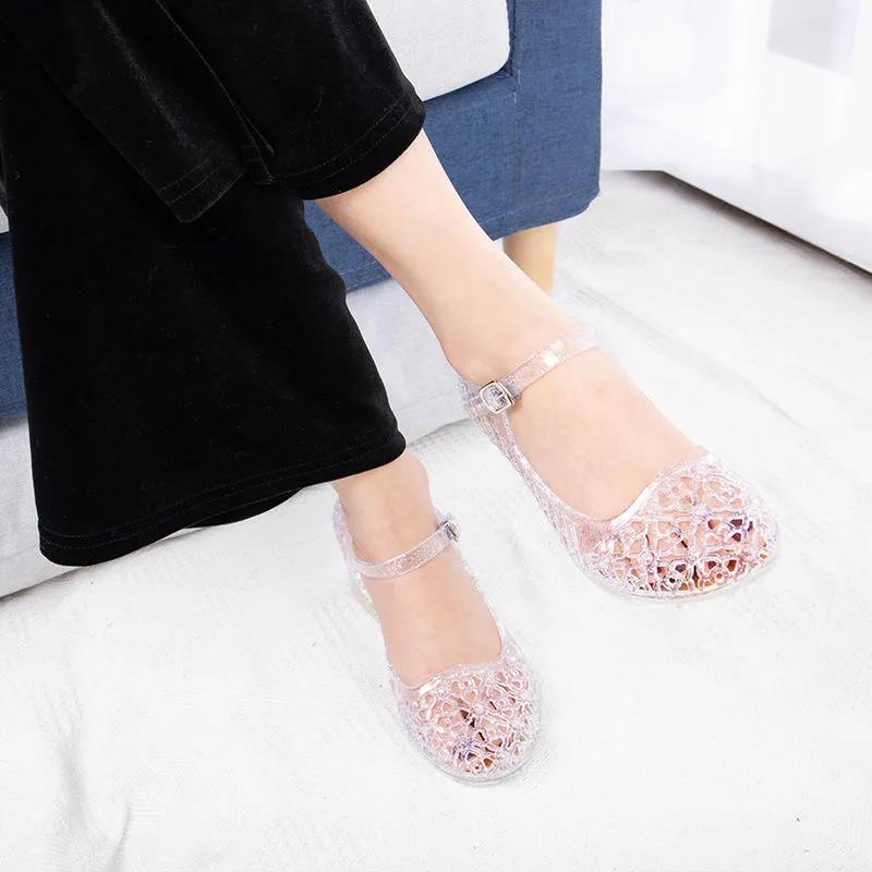Sandals Women's Summer Baotou Slope with Non-slip Soft Bottom Breathable Hole Transparent Word with Crystal Jelly Shoes