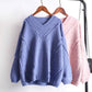 Spring and Autumn Loose Fashion Blouse Student V-neck Knitted Pullover Sweater Women